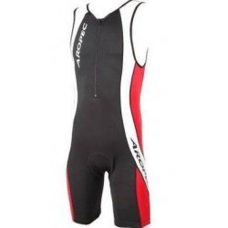 AROPEC Herren Triathlonanzug Schwimmanzug Elasthansuit, knielang, Wettkampf-Anzug, schnelltrocknend, enganliegend, ideal für Training und Wettkampf, 3-farbig, schwarz-weiss-rot