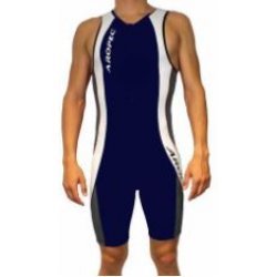 AROPEC Herren Triathlonanzug Schwimmanzug Elasthansuit, knielang, Wettkampf-Anzug, schnelltrocknend, enganliegend, ideal für Training und Wettkampf, 3-farbig, blau-grau-weiss