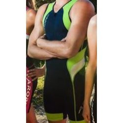 AROPEC Herren Triathlonanzug Schwimmanzug Elasthansuit, knielang, Wettkampf-Anzug, schnelltrocknend, enganliegend, ideal für Training und Wettkampf, 3-farbig, blau-grau-lime