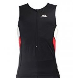 Aropec Triathlon Tri-Shirt Herren, Oberteil, Sport-Shirt, Schwimmtop, Rad-Shirt, schwarz-rot-silber