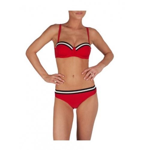 Speedo Damen Bikini I2 Robina Cup Retro Solid, klassische Retro Glanz Optik, zweifarbiges Brustband u. Bündchen, dünne Träger, mittlerer Beinausschnitt, pflegeleicht, chlorresistent, lichtecht,  rot