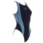 Badeanzug V-Neck Suit, Schwimmanzung von Speedo, Wettkampfanzug, breite Träger, chlorresistent, farbecht,  schwarz-grau 