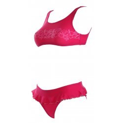 Bikini Flatfish von Speedo für Mädchen, topmodischer Kinder-Bikini, Alloverprint, seitliche Rüschen, perfekte Passform, chlorresistent, farbecht, pink