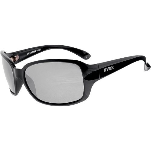 Sportsonnenbrille 14/01 von Uvex mit 100 % UV-Schutz, schwarzes Brillengestell mit ltm. silber Gläsern leicht verspiegelt