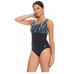 Badeanzug Schwimmanzug Minnamurra V Neck Clipback perfekte Passform, chlorresistent, farbecht, blau-schwarz